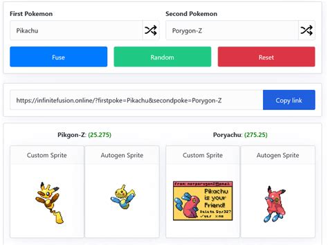 Infinite fusion calculator v6 - Pokemon Infinite Fusion Calculator is a powerful tool that allows trainers to explore the possibilities of fusing different Pokemon together. With its intuitive interface and comprehensive features, this calculator revolutionizes the way trainers approach team building and creates unique, never-before-seen Pokemon combinations. 